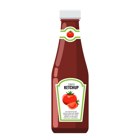 Classic ketchup glass bottle with solid and flat color style design.のイラスト素材