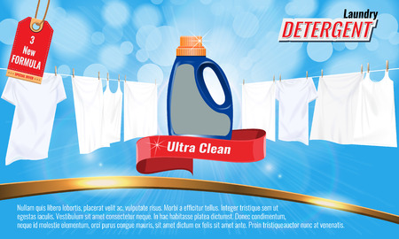 Laundry detergent ads template with package design, white clothes and nice bokeh.のイラスト素材
