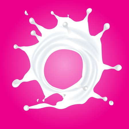 Milk splash from top view. Swirl effect milk splash with drops for your design. Illustrated vector. Realistic 3d design.のイラスト素材