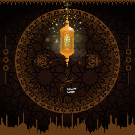 Trendy Ramadan Karem islamic greeting card with Arabic moroccan pattern geometric ornament background. Illustrated vector.のイラスト素材