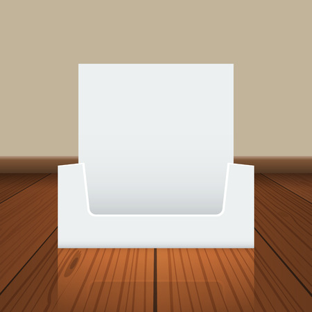Empty Cardboard or visit card display box mockup with front viewpoint on wood floor. Vector Realistic drawing.のイラスト素材
