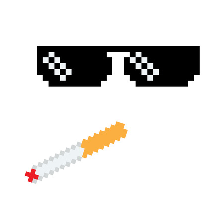 Glasses pixel vector icon Pixel Art boss or gangster Glasses of Thug Life Meme and smoke.の写真素材