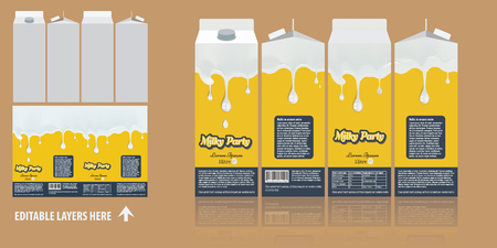 Branding package design. Milky chocolate package box design template. Ready package design for milk drinks. Illustrated vector.のイラスト素材