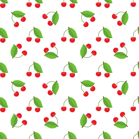 Cute cherry seamless pattern with flat and solid color style. Good for textile, wrapping, wallpapers, etc. Vector illustration.のイラスト素材
