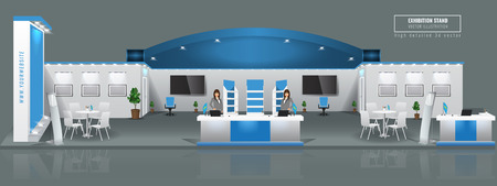 Grand Exhibition stand display mock up. Vector illustration.のイラスト素材