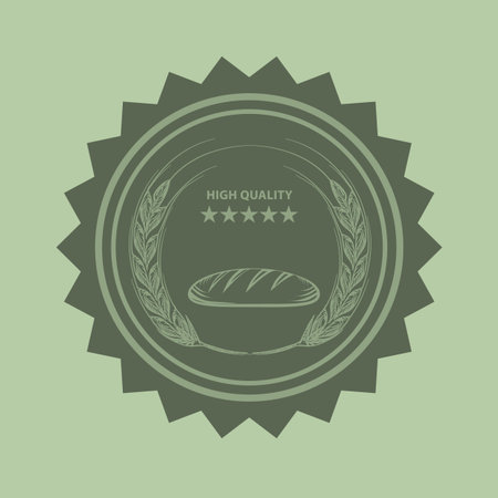 Bakery logo with fresh bread, wheat, ribbon and stars. Sketch line art style Vector Illustration.のイラスト素材