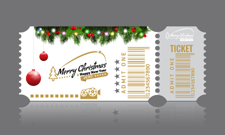 Christmas or New Year party ticket card design template. High detailed Vector Illustraton. White color.のイラスト素材