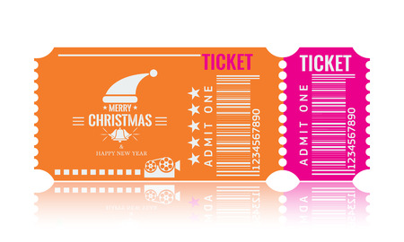 Christmas or New Year party ticket card design template. High detailed Vector Illustraton. Orange and pink color.のイラスト素材