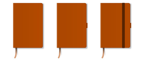 Orange realistic hard cover notebook with red bookmark and ribbon. High detailed vector illustration.のイラスト素材