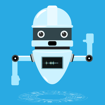 Chat bot icon with speech sound wave screen. Talking Virtual assistant. Flat color vector illustration.のイラスト素材