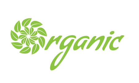 Healthy Organic Food Logo with leaf. Vector illustration.のイラスト素材