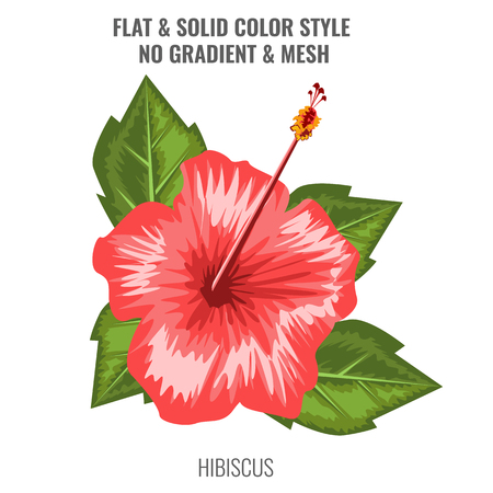 Red Hibiscus blooming flower with watercolor or hand drawn style. Flat and solid color design. High detailed vector illustration.のイラスト素材