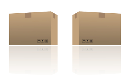 Cardboard box mockup with realistic color design. High detailed 3d Vector illustration.のイラスト素材