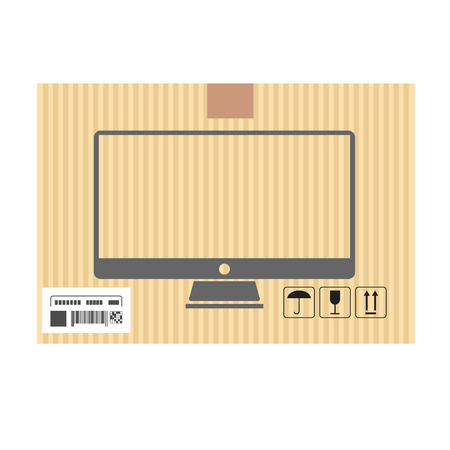 Mock up of tv set in carton box. Moving and delivery services. High detailed vector illustrationのイラスト素材