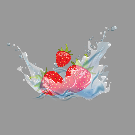 3d Ripe fresh strawberry in water splash. High detailed Vector illustration.のイラスト素材