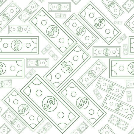 Dollars money seamless background texture with line art style. Vector illustration.のイラスト素材