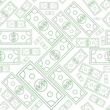 Dollars money seamless background texture with line art style. Vector illustration.