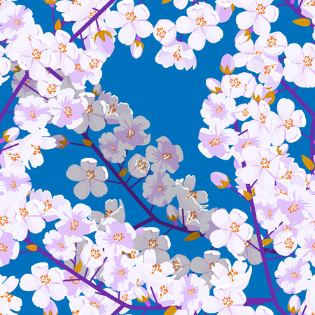 Cherry blossom seamless pattern. Textile or fabric concept Japanese flowering texture. High detailed flat color style vector illustration.のイラスト素材
