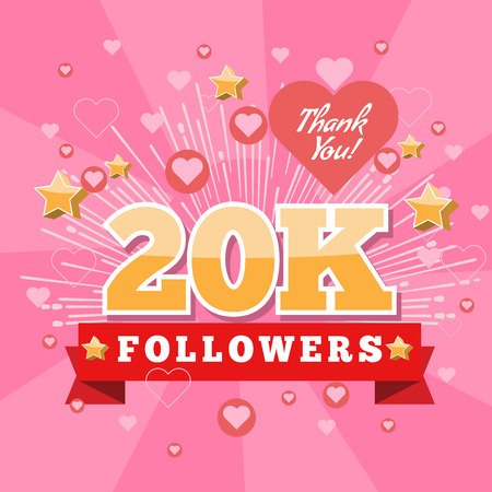 20K Followers and thank you banner background with heart bubble icons. Template for social media post. Vector Cover for your design.のイラスト素材