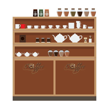 Closet wardrobe in cafe or restaurant with cup and teapot on it. Flat color Vector illustration.のイラスト素材