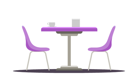 Modern round table with curved chairs. Flat and solid color style vector illustration.のイラスト素材