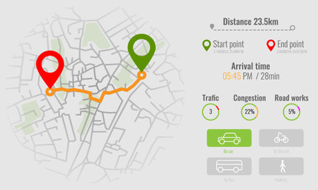 Creative infographic city map navigation for your dashboard concept design. Top and day time view. Vector illustration.のイラスト素材