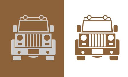 Offroad suv car with front view monochrome template for labels, emblems, badges or . Vector illustration.のイラスト素材