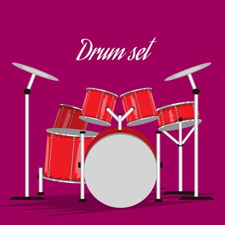 Drums set with hand drawn style for your music design. Cartoon style vector illustration.のイラスト素材