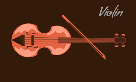 Violin with front view and hand drawn cartoon style for your design. Vector illustration.のイラスト素材