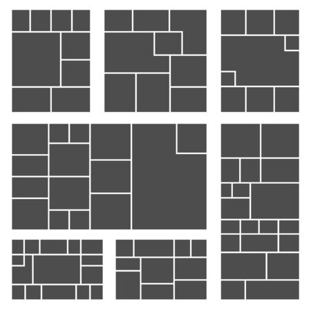 Set of square or rectangle photo collage templates. Photos grid picture composition for your frame photography design. Vector illustration.の素材 [FY310144450269]