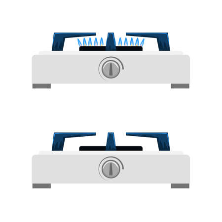 Kitchen gas stove with side view for your design. Flat and solid color style vector illustration.のイラスト素材