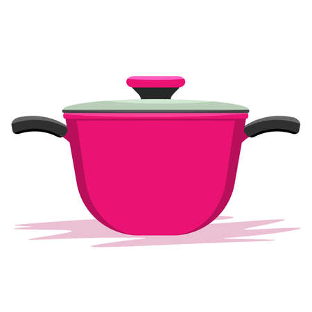 Cooking pot or pan with side view and cover on it. Flat and solid color vector illustration.のイラスト素材