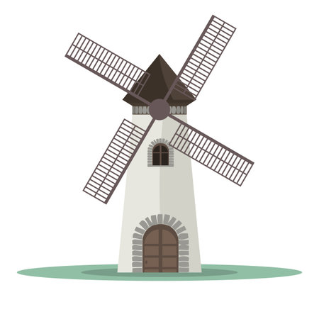 Traditional old windmill building. Flat and solid color vector illustration.のイラスト素材
