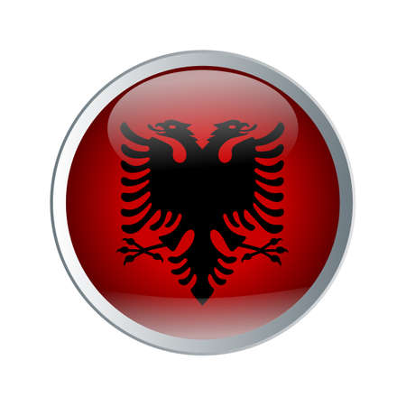 Shiny and glossy button with High detailed flag of Albania. Flat and solid color vector illustration.のイラスト素材