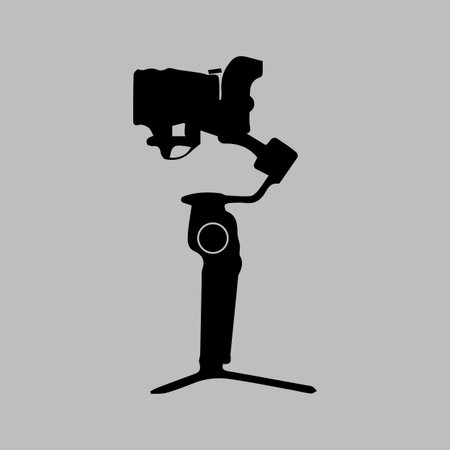Gimbal with mirrorless camera. Black color vector illustration.のイラスト素材