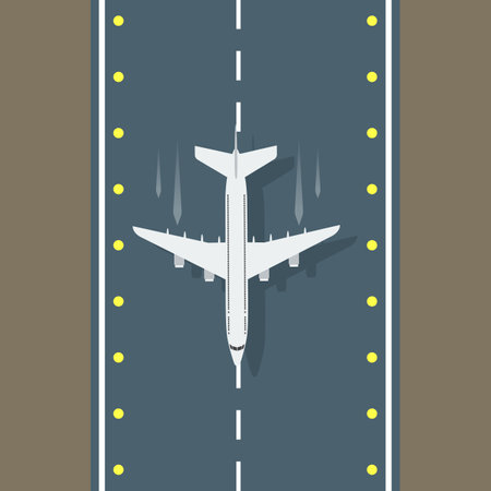 Airstrip with airplane aerial top view for your design. Vector illustration.のイラスト素材