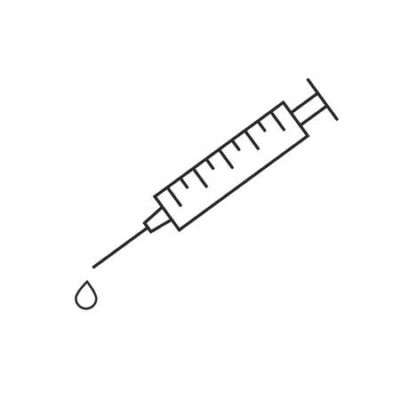 Syringe line art icon or injection and vaccination concept. Vector illustration.のイラスト素材