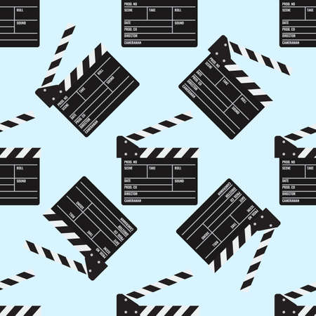 Cinema or Movie clapper seamless pattern for your design. Film clapper board. Flat color Vector Illustrationのイラスト素材