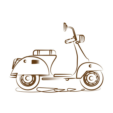 Scooter delivery with line art style. Outline motorcycle icon. Vector illustration.のイラスト素材