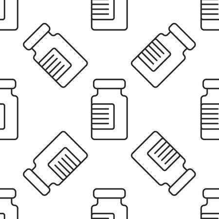 Vial bottle seamless background. Line art style vector illustration.のイラスト素材