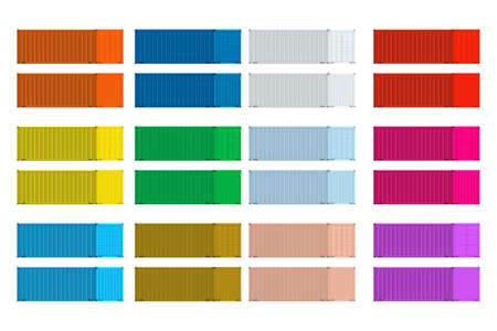 Colorful cargo containers set perspective view. Flat and solid color vector illustration.のイラスト素材
