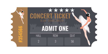 Ballet opera or concert ticket template design.のイラスト素材