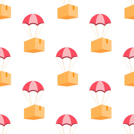 Parachute and cardboard box. Seamless pattern.のイラスト素材