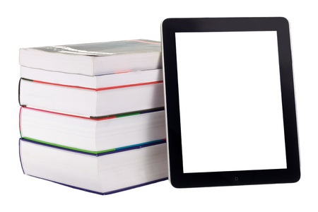 Tablet with booksの写真素材