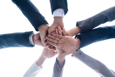 Closeup Business Teamwork bottom view of join hands put together  Concept,team building activity,...