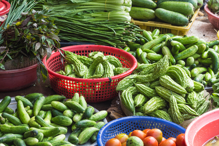 various vegetables on the market in Vietnamの写真素材