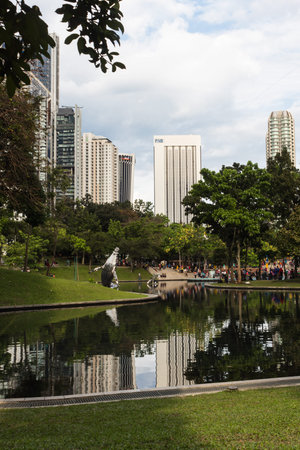 the city park with a small lake