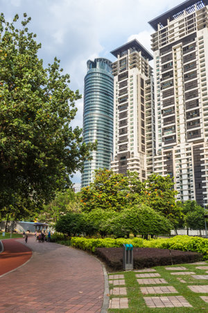 modern building with a small garden and a brick walkway in  Kuala Lumpur, Malaysiaのeditorial素材