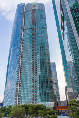 modern futuristic buildings and skyscaper  in the center of  Singapore