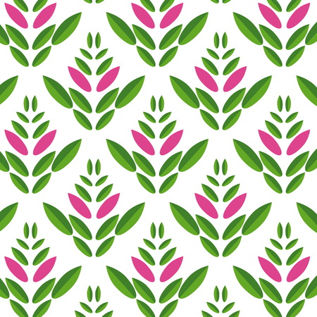 simple seamless pattern of green and purple leaves on a white backgroundのイラスト素材